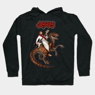 Jesus ridding a dinosaur with a guitar Hoodie